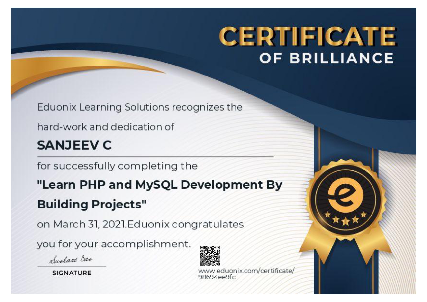 Eduonix Certificate